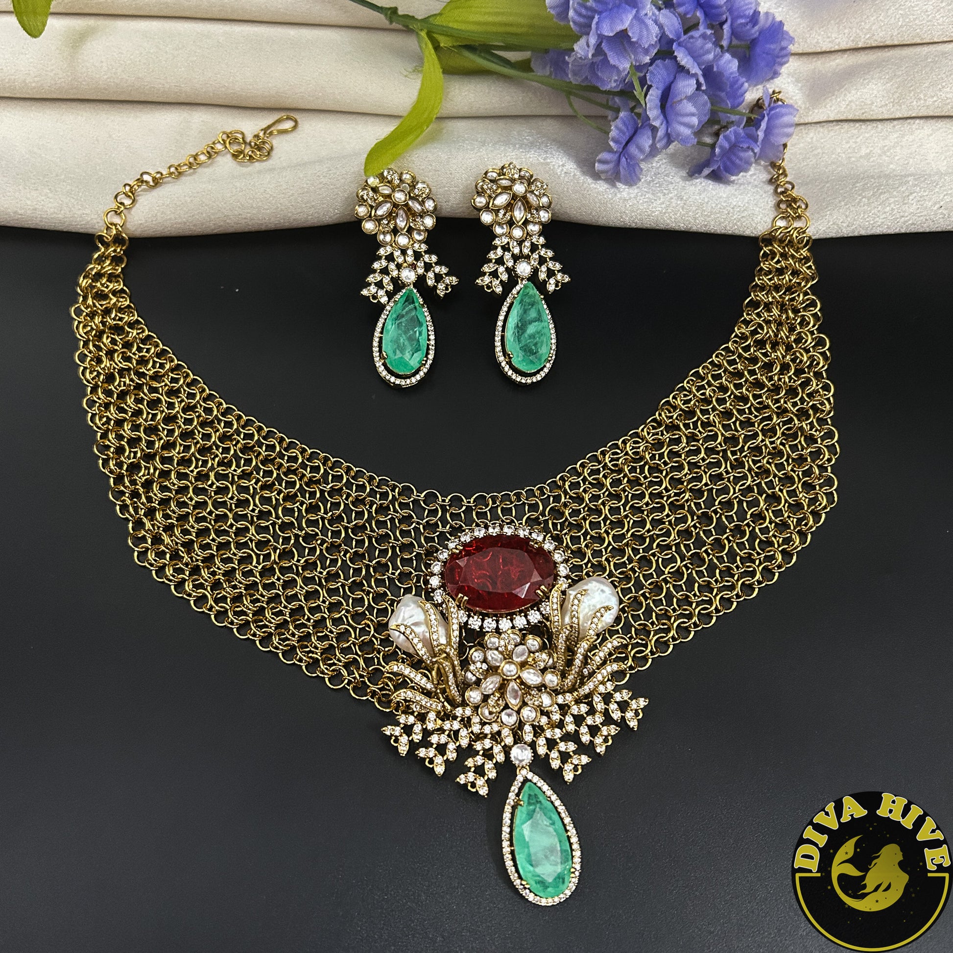 Zeenat Necklace - Necklace -["Diva Exclusive","Doublet","Kundan","moissanite","Necklace"] - Divahive