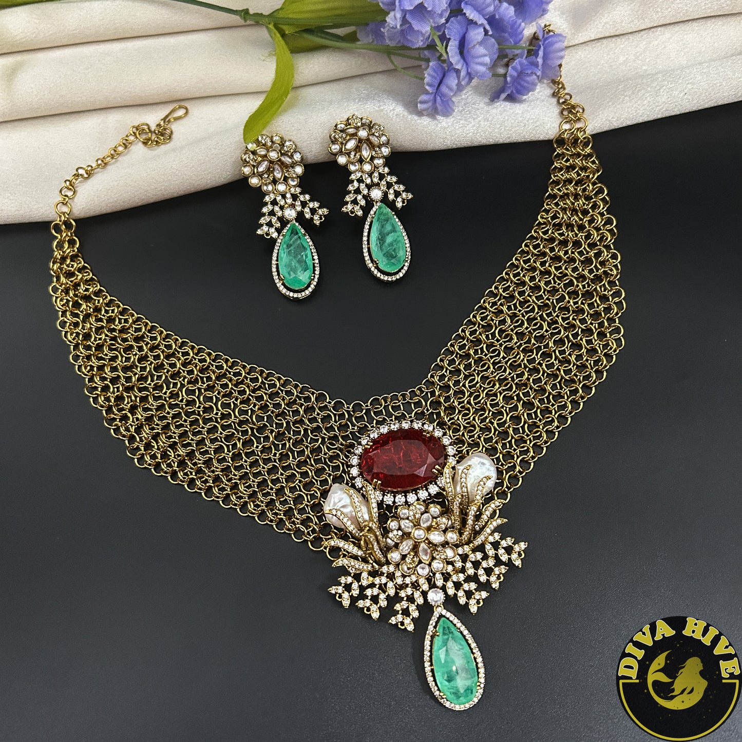 Zeenat Necklace - Necklace -["Diva Exclusive","Doublet","Kundan","moissanite","Necklace"] - Divahive