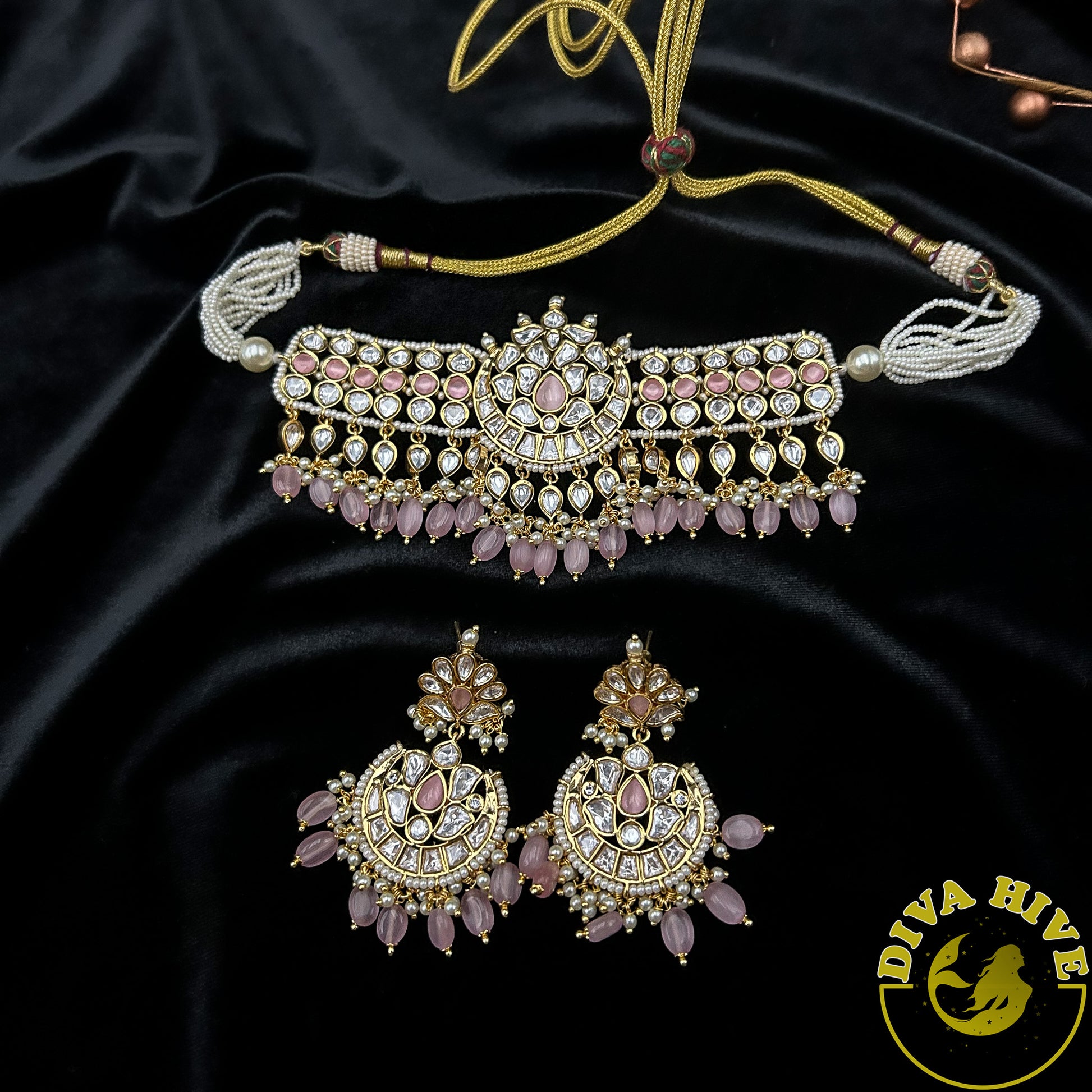 Delicate Pink gorgeous Premium Kundan Choker - Necklace -Choker, Diva Exclusive, Kundan - Divahive