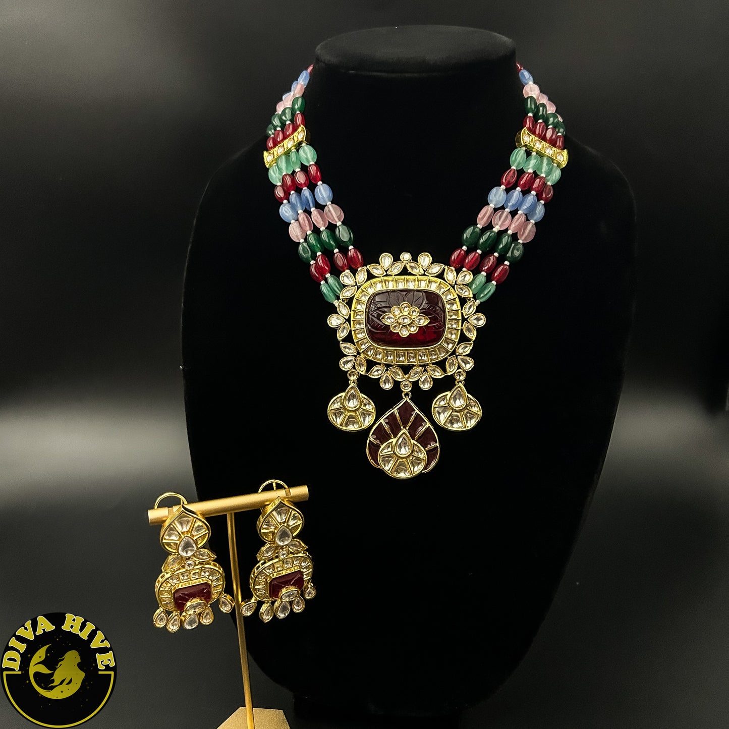 Kundan Multi color Premium Necklace - Necklace -Kundan, Necklace - Divahive