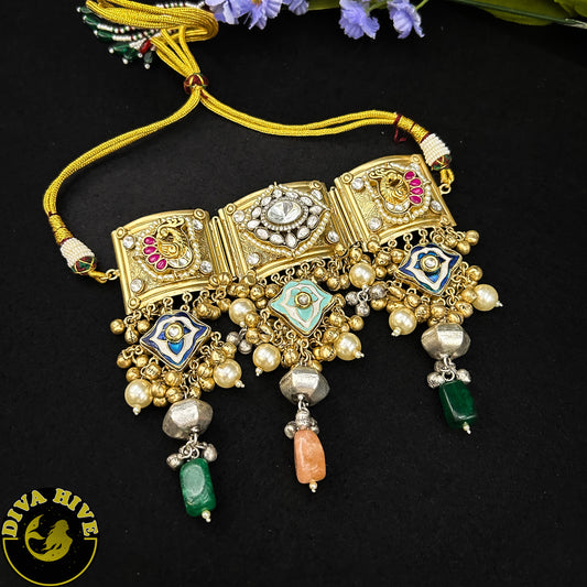 Qala Fusion Choker -  -925Silver, Diva Exclusive, featured, Fusion, Kundan, Necklace - Divahive