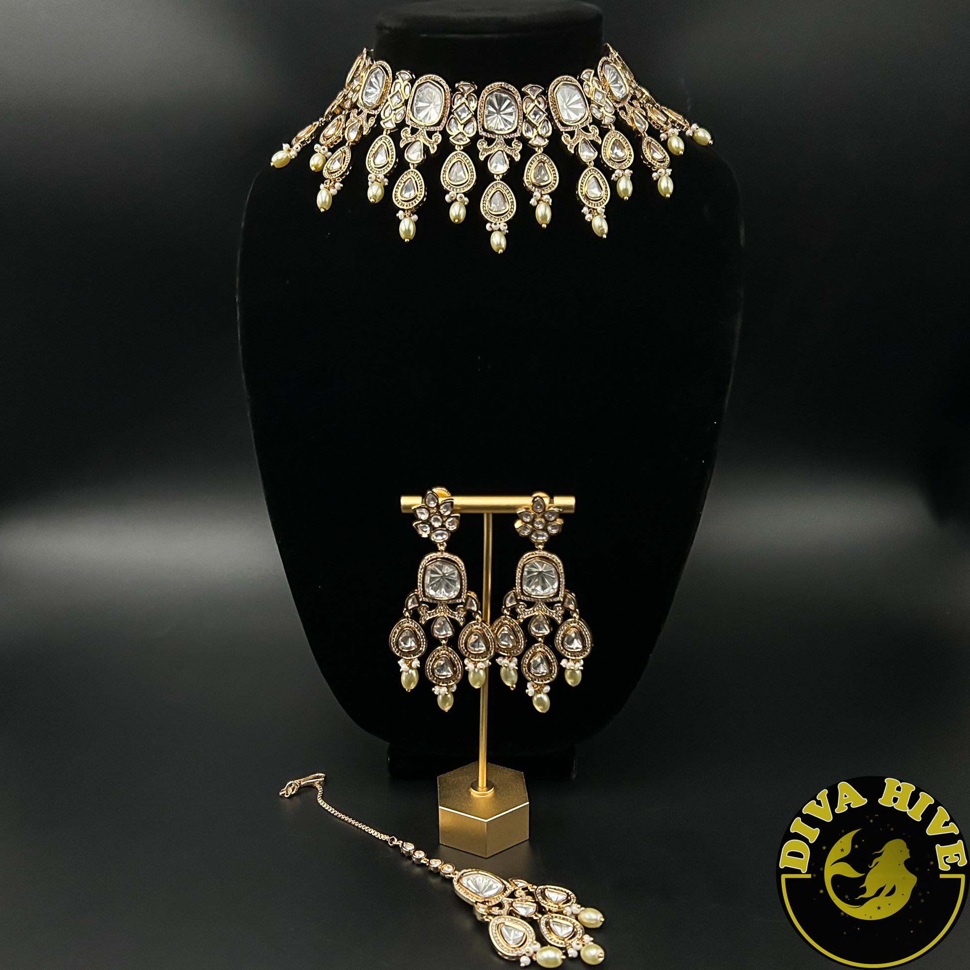 Classic Polki Statement Choker Set | Bridal Set | Semi Bridal Set - Necklace -Diva Exclusive, Kundan, Necklace - Divahive