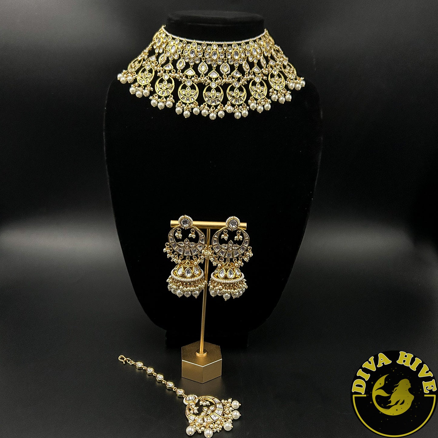 Premium Bridal Kundan Choker | Gold look like | Classy Bridal Set - Necklace -Diva Exclusive, Kundan, Necklace - Divahive