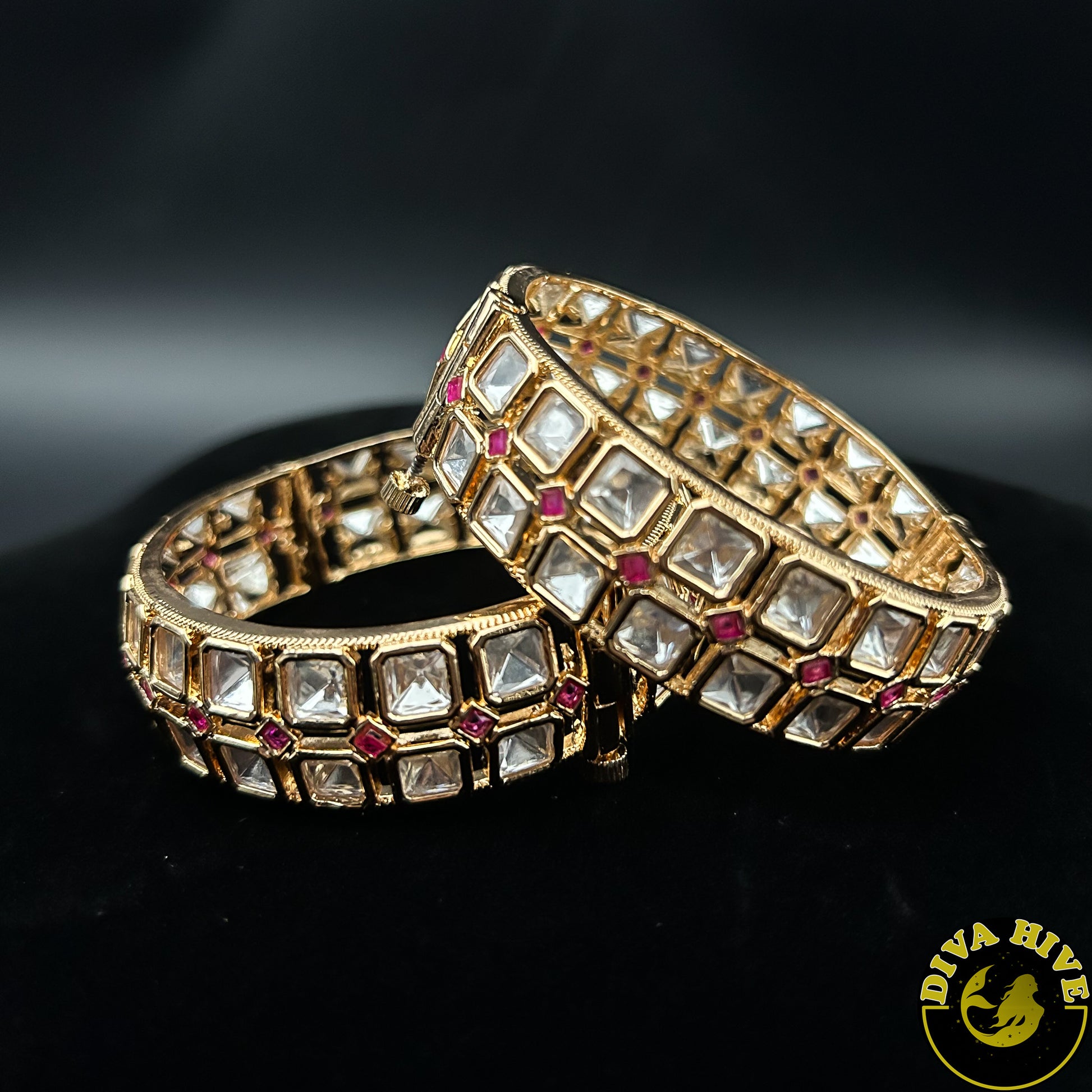 Kundan Bangle in Princess cut pattern - Bangle -Bangle, Kundan - Divahive