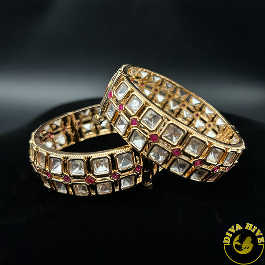 Kundan Bangle in Princess cut pattern - Bangle -Bangle, Kundan - Divahive