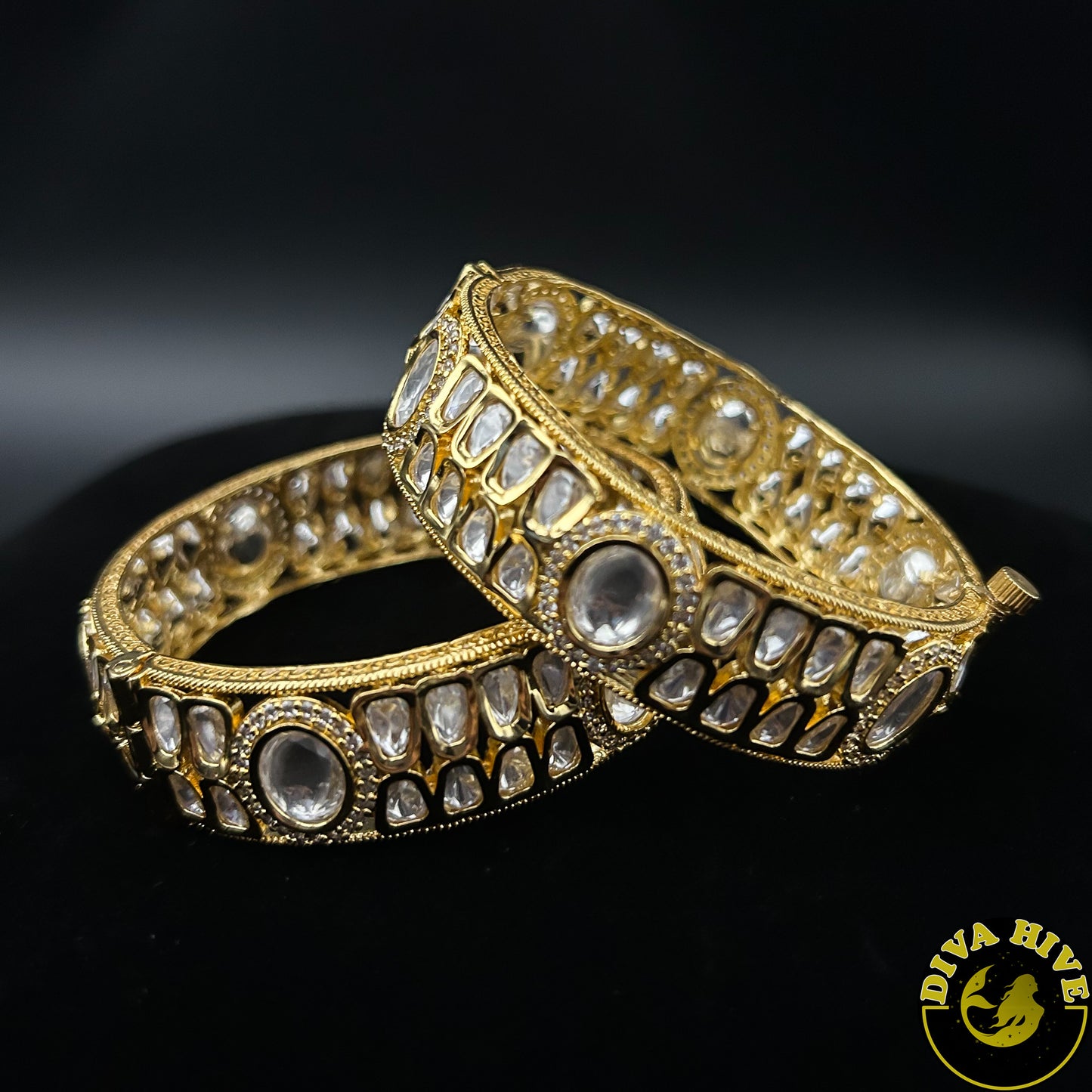 Gold Plated Royal Kundan Bangle - Bangle -Bangle, Kundan - Divahive