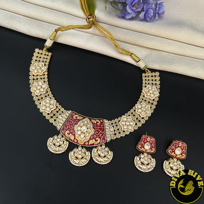 Zeenat Gold Plated Pachi Kundan Necklace - Necklace -Diva Exclusive, Doublet, featured, Kundan, moissanite, Necklace - Divahive