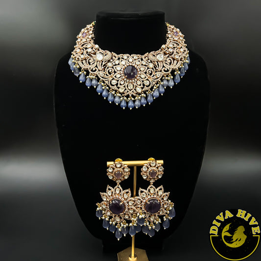 Super Gorgeous Bridal Moissanite necklace with Doublet | Semi Bridal Necklace in Moissanite - Necklace -Diva Exclusive, Doublet, Kundan, moissanite, Necklace - Divahive