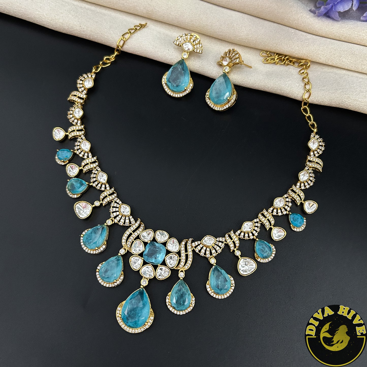 Zoha Moissanite and Doublet  Necklace - Necklace -["Diva Exclusive","Doublet","Kundan","moissanite","Necklace"] - Divahive