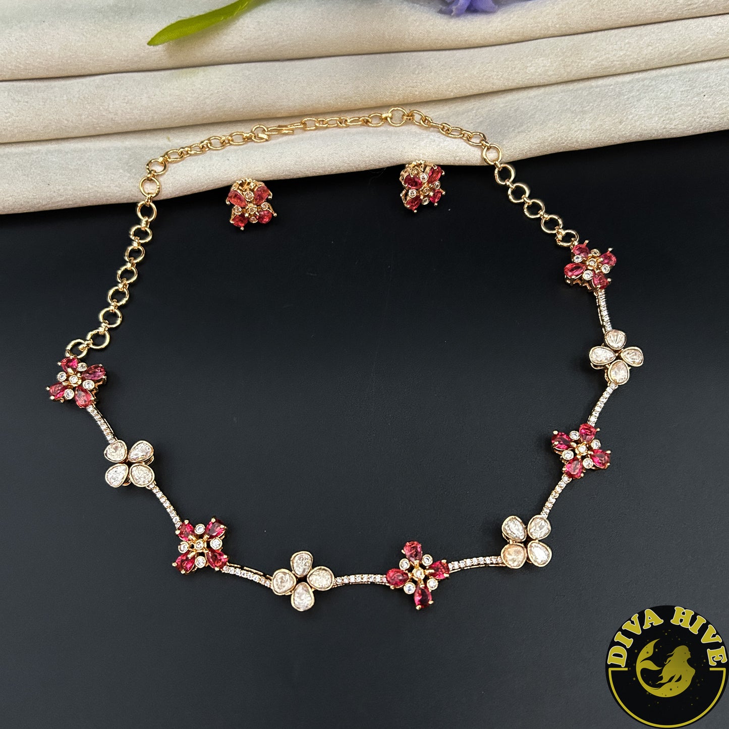 Zeenat Moissanite Delicate Necklace - Necklace -["Diva Exclusive","featured","Kundan","moissanite","Necklace"] - Divahive