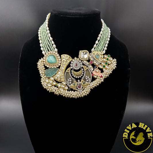 Fusion Handcrafted Necklace - Necklace -Kundan, Necklace, Polki - Divahive