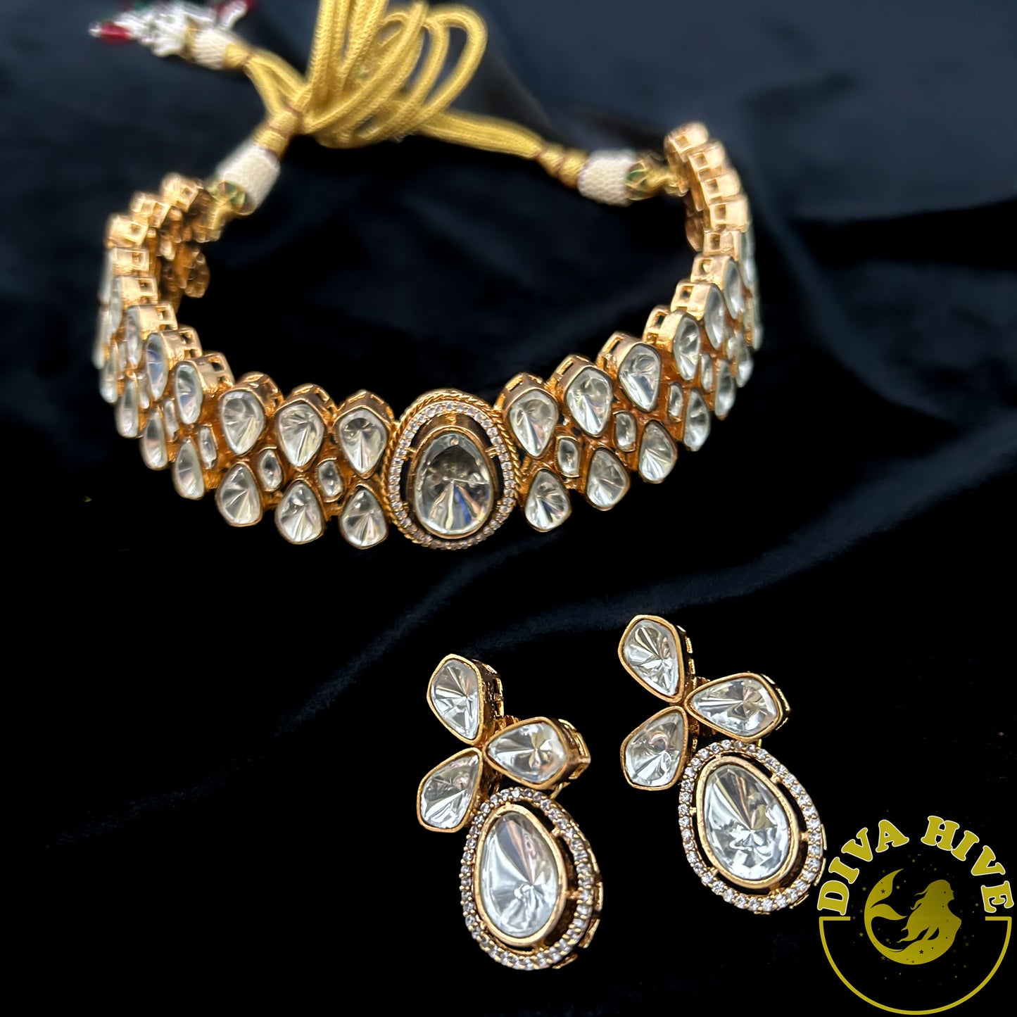 Premium Moissanite Patti Choker - Necklace -Diva Exclusive, Kundan, moissanite, Necklace - Divahive