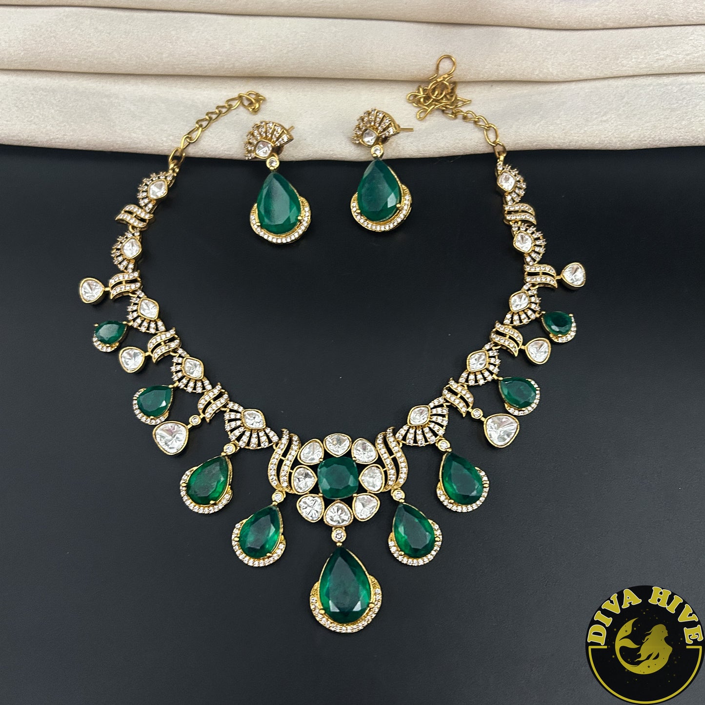 Zoha Moissanite and Doublet  Necklace - Necklace -["Diva Exclusive","Doublet","Kundan","moissanite","Necklace"] - Divahive