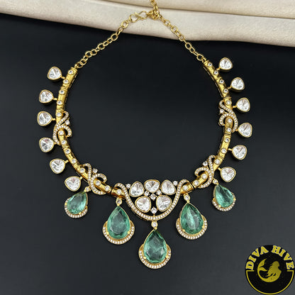 Zoha Moissanite and Doublet  Necklace - Necklace -Diva Exclusive, Doublet, Kundan, moissanite, Necklace - Divahive