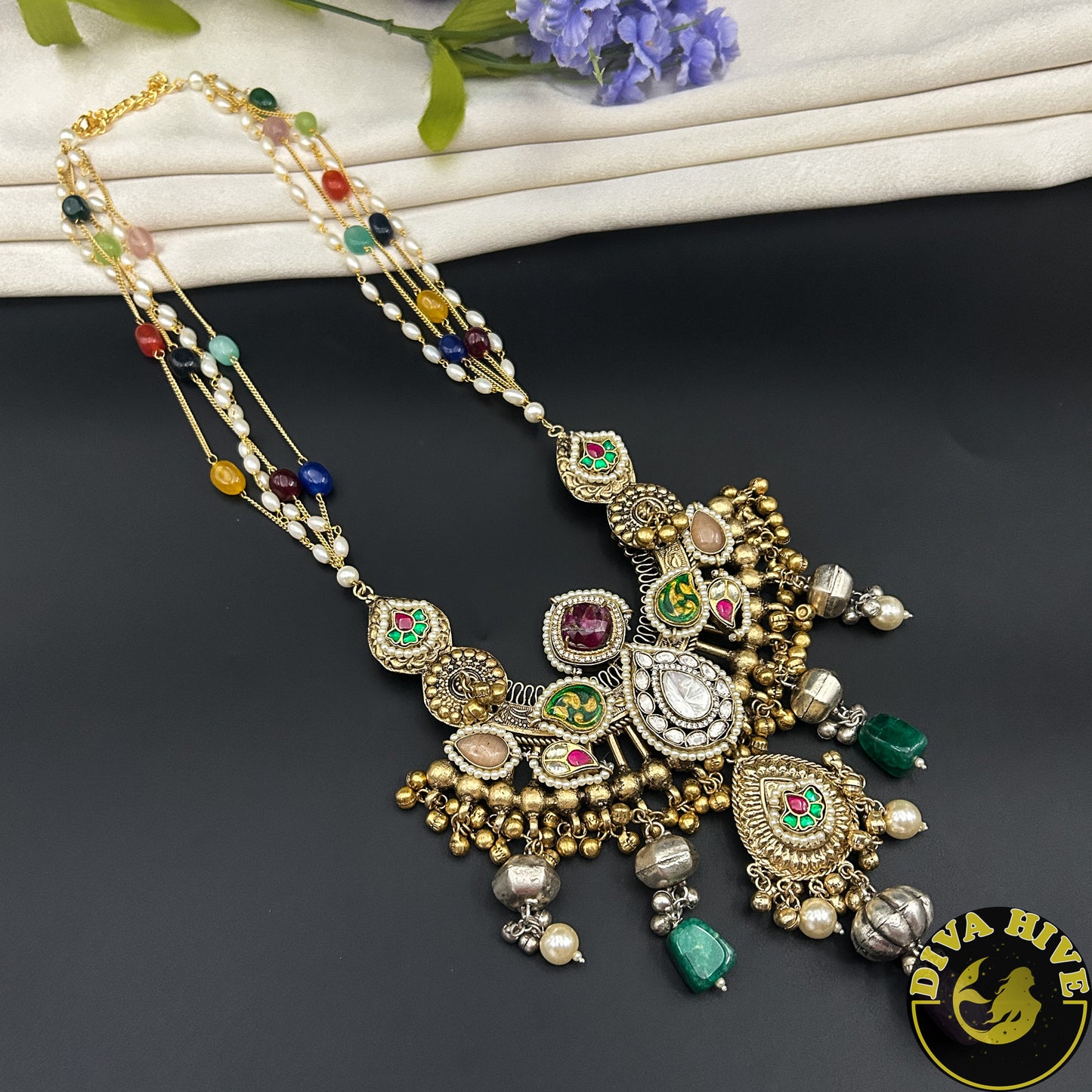 Kaaya Long Fusion Necklace | Silver Statement Necklace - Necklace -["925Silver","Diva Exclusive","featured","Fusion","Necklace"] - Divahive