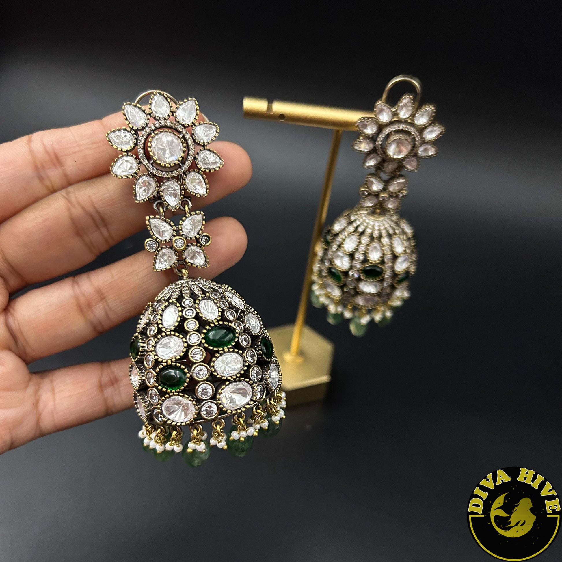 Dera Moissanite Jhumka - Earring -Diva Exclusive, Earring, featured, moissanite - Divahive