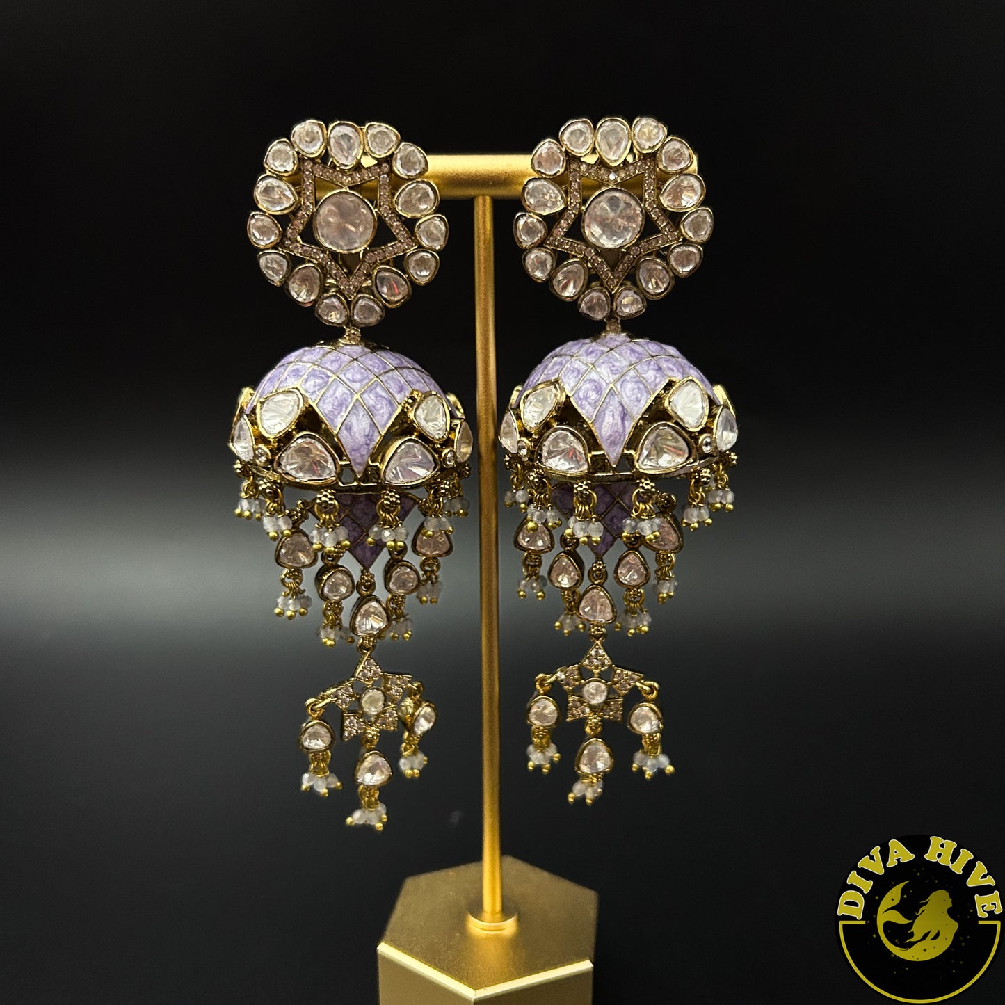 Moissanite Statement Earring | Diva Exclusive Earring | Designer Earring - Earring -Diva Exclusive, Earring, Kundan, moissanite - Divahive