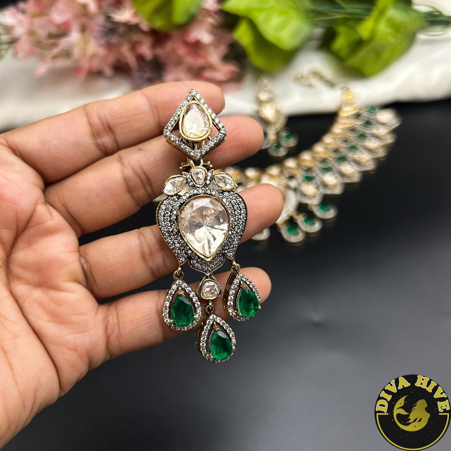 Pashmina Moissanite Polki Necklace Set /Design-1