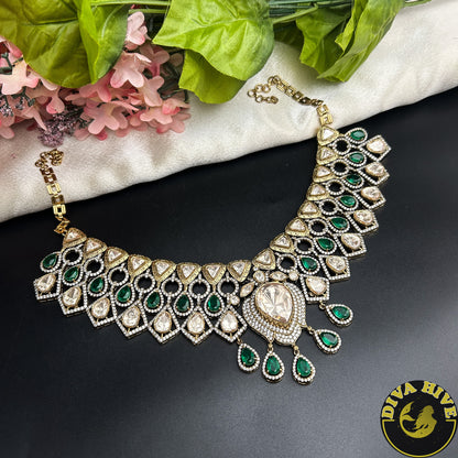 Pashmina Moissanite Polki Necklace Set /Design-1