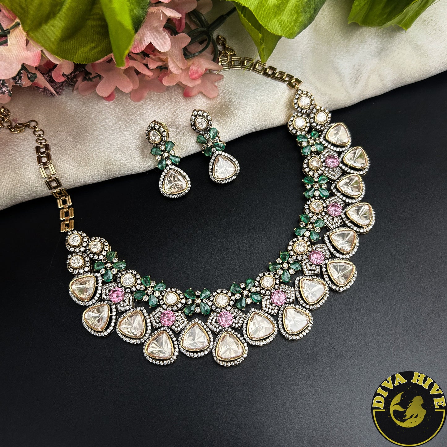 Ruhani Moissanite Polki Necklace Set