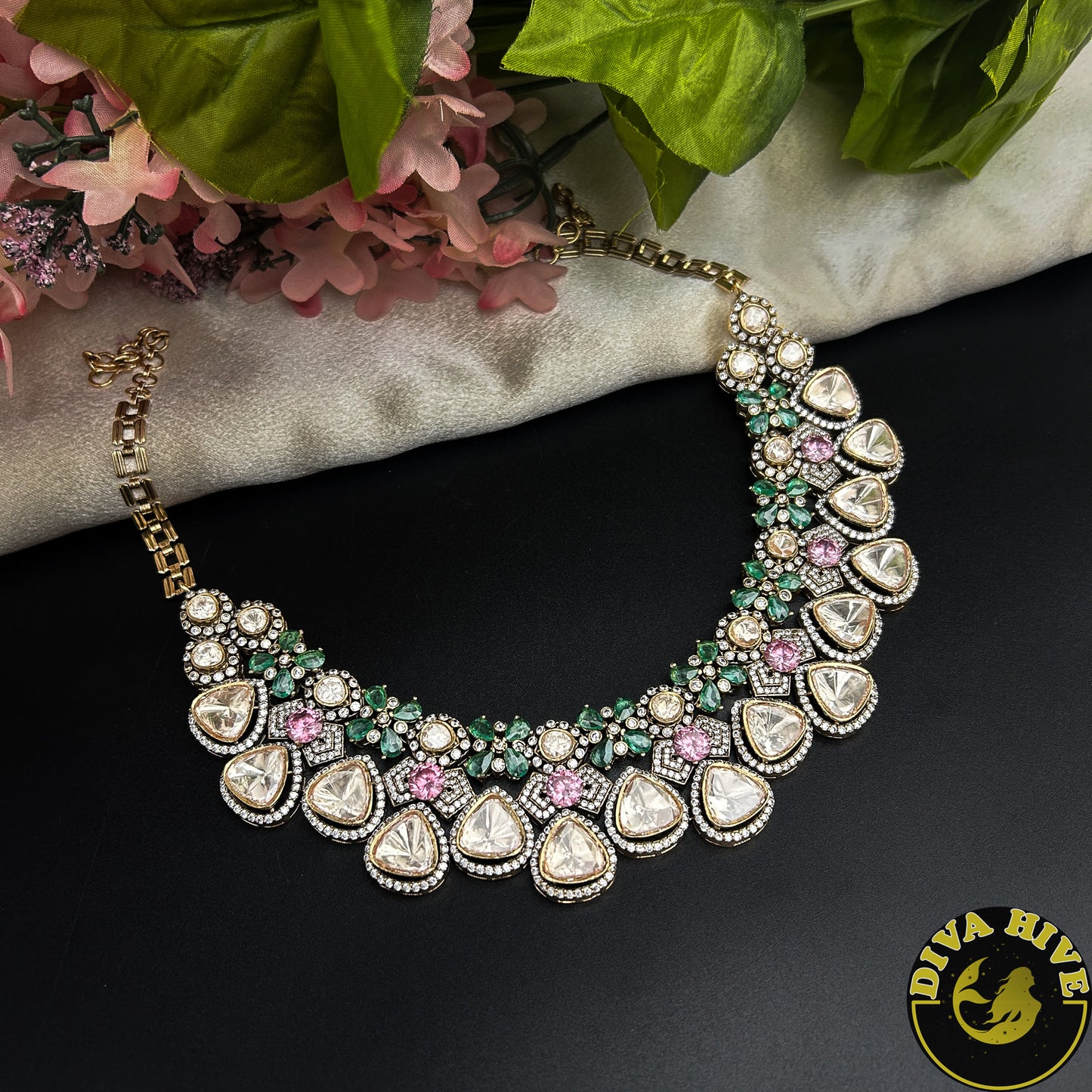 Ruhani Moissanite Polki Necklace Set