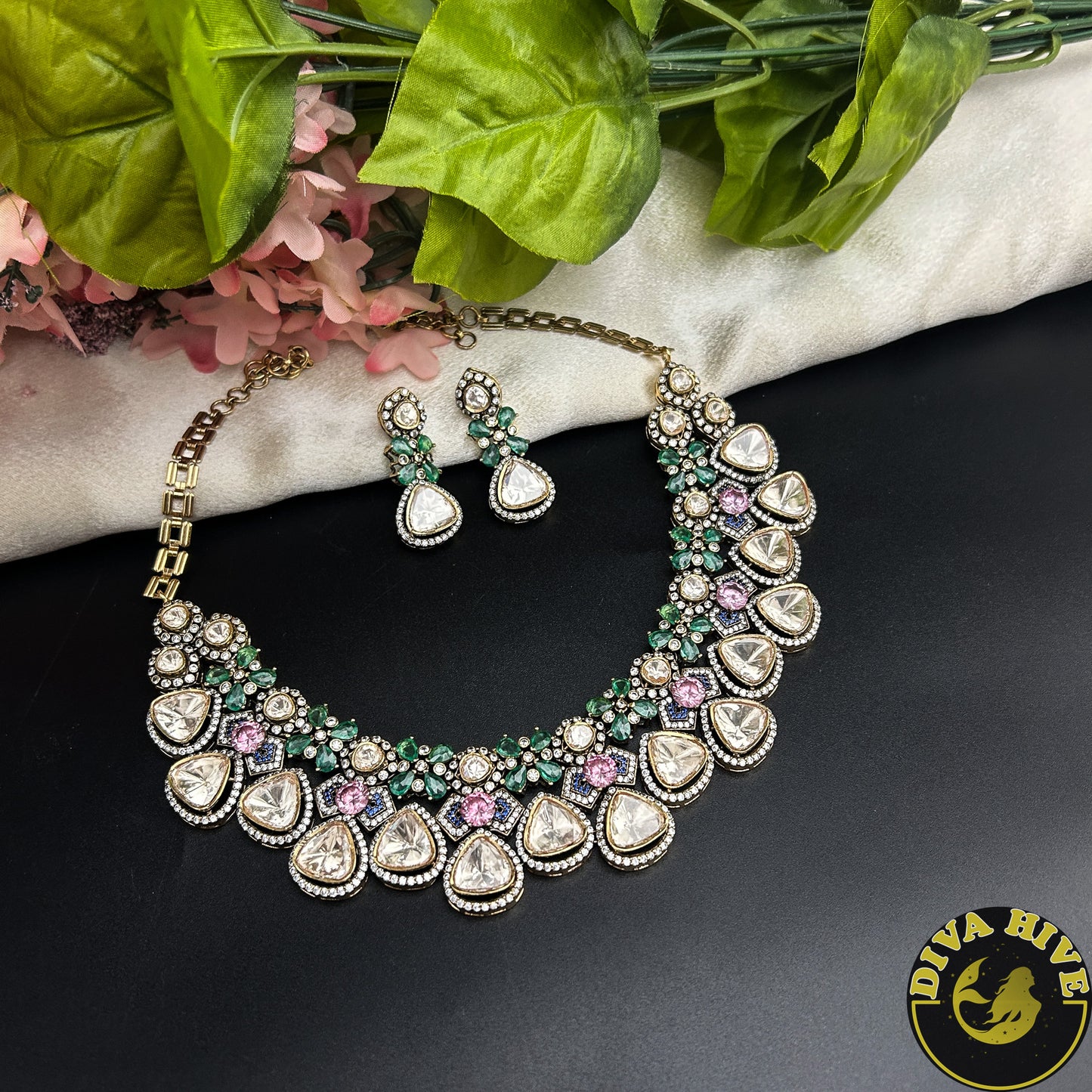 Ruhani Moissanite Polki Necklace Set