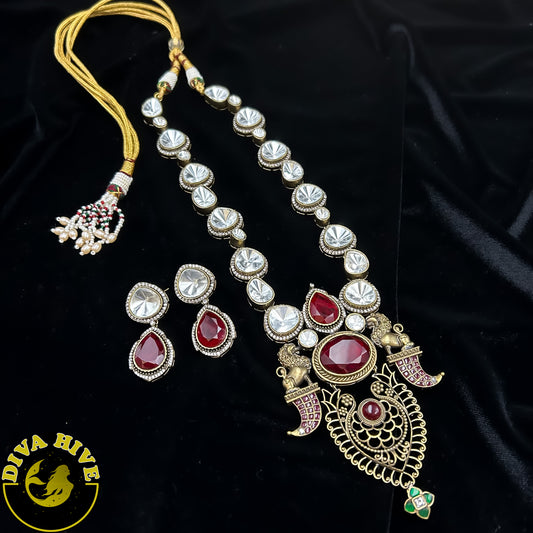 Premium Moissanite Polki Necklace - Necklace -Diva Exclusive, Figure, Kundan, moissanite, Necklace - Divahive
