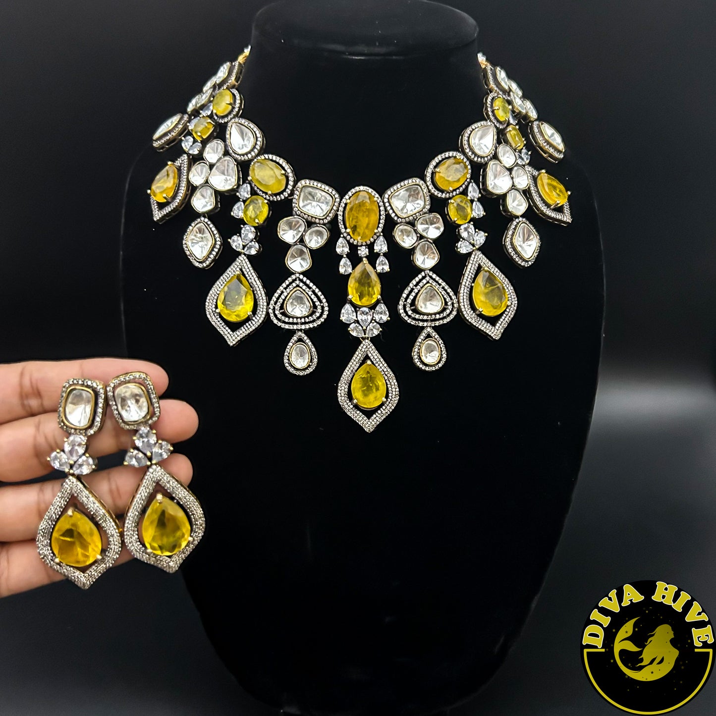 Super Gorgeous Moissanite necklace with Doublet - Necklace -Diva Exclusive, Doublet, featured, Kundan, moissanite, Necklace - Divahive