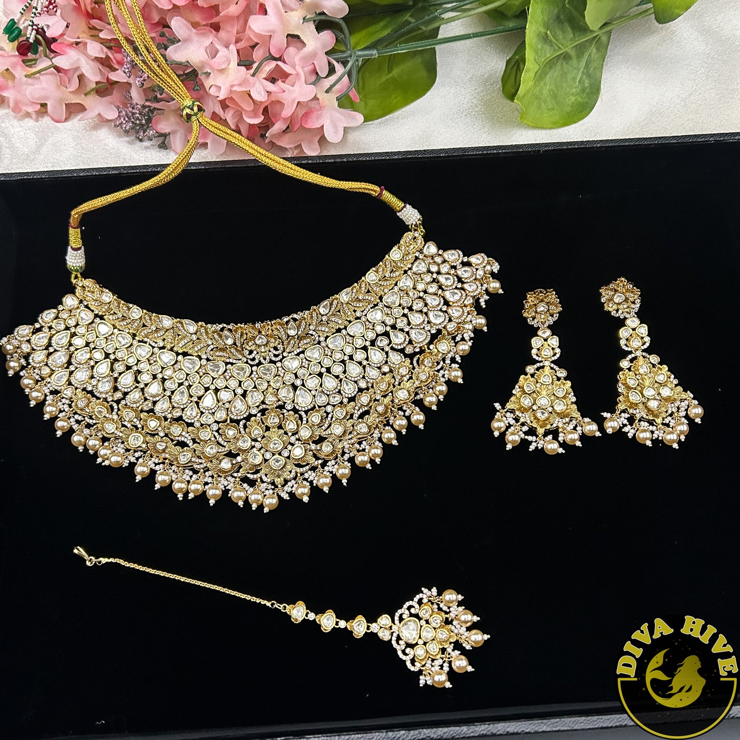 Noor 22K Gold Plated Moissanite Bridal/Semi Bridal Choker - Necklace -1 GM Gold, Diva Exclusive, Green, moissanite, Necklace - Divahive