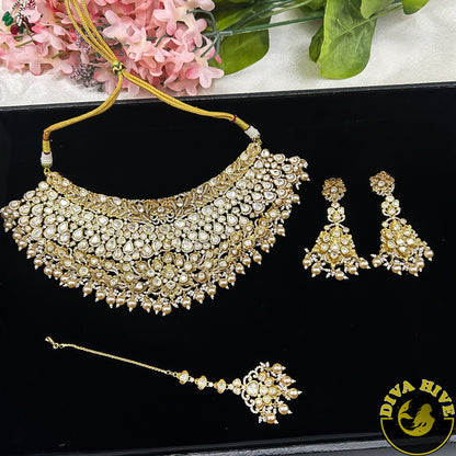 Noor 22K Gold Plated Moissanite Bridal/Semi Bridal Choker - Necklace -1 GM Gold, Diva Exclusive, Green, moissanite, Necklace - Divahive