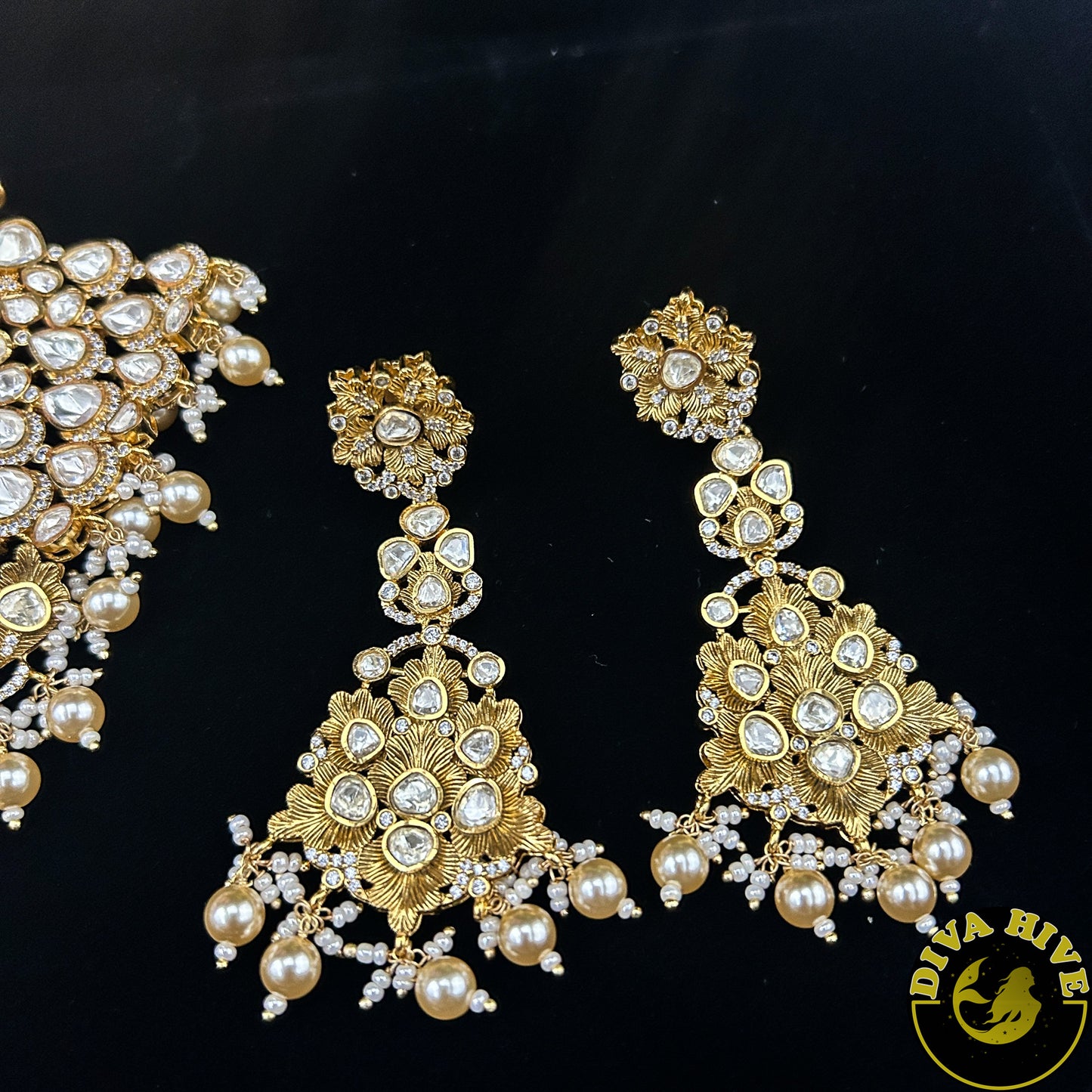 Noor 22K Gold Plated Moissanite Bridal/Semi Bridal Choker - Necklace -1 GM Gold, Diva Exclusive, Green, moissanite, Necklace - Divahive