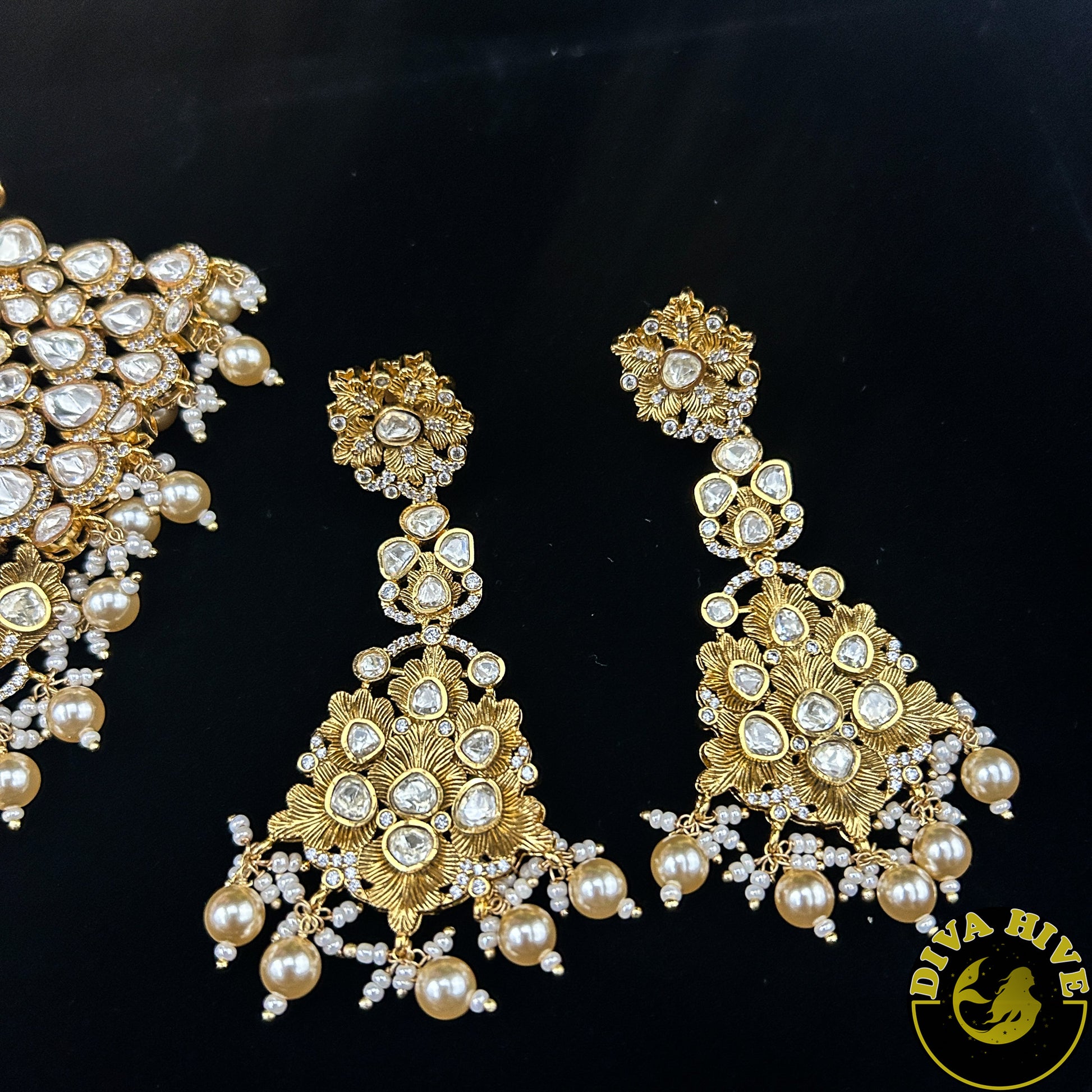 Noor 22K Gold Plated Moissanite Bridal/Semi Bridal Choker - Necklace -1 GM Gold, Diva Exclusive, Green, moissanite, Necklace - Divahive