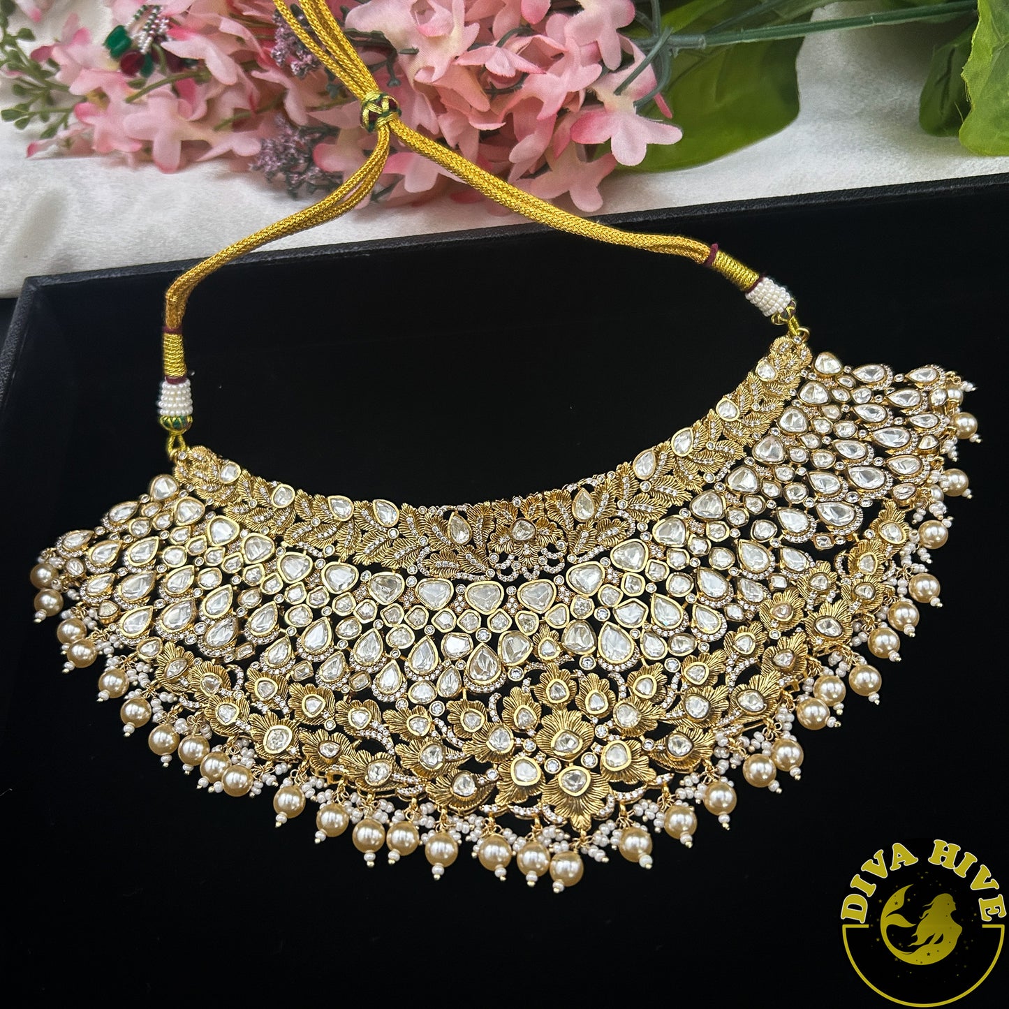 Noor 22K Gold Plated Moissanite Bridal/Semi Bridal Choker - Necklace -1 GM Gold, Diva Exclusive, Green, moissanite, Necklace - Divahive