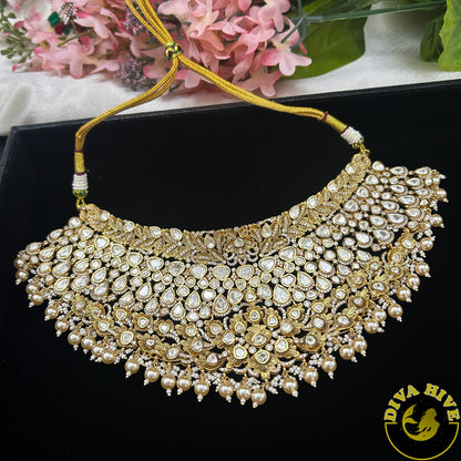 Noor 22K Gold Plated Moissanite Bridal/Semi Bridal Choker - Necklace -1 GM Gold, Diva Exclusive, Green, moissanite, Necklace - Divahive