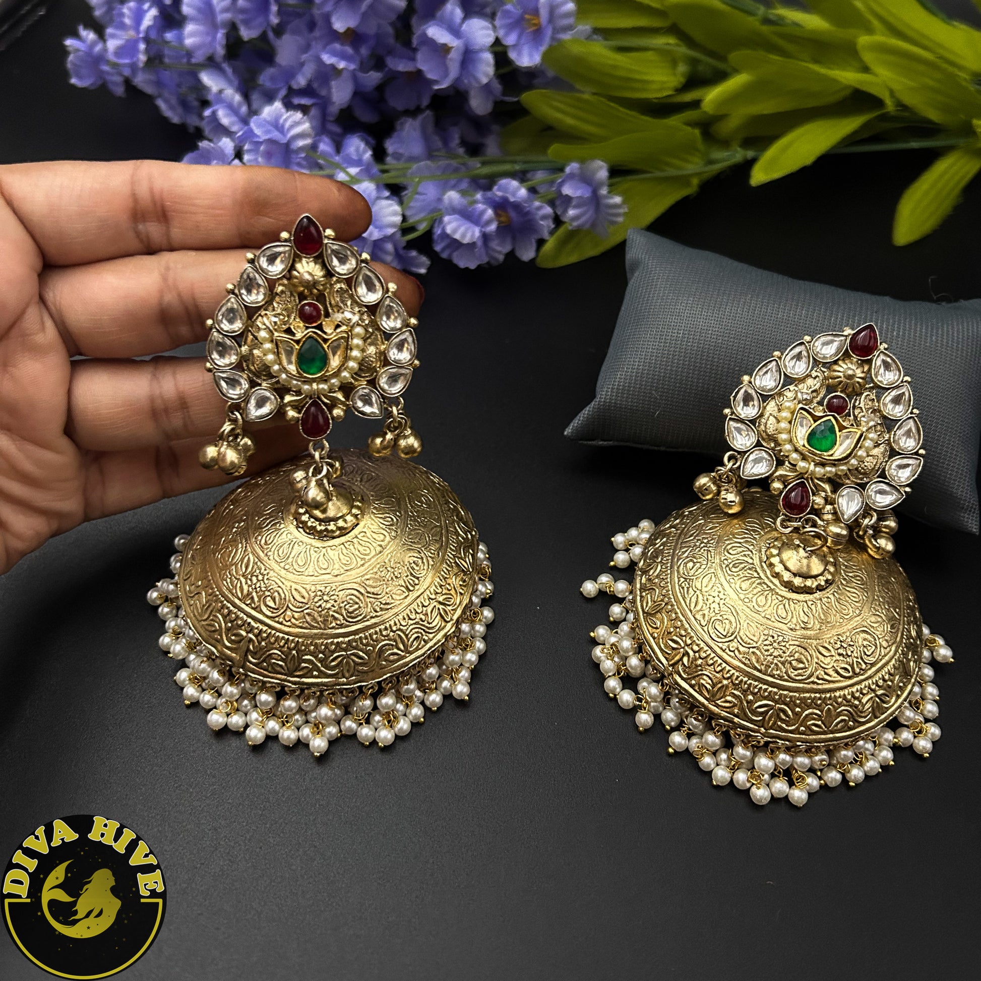 Meenakari Sling Jhumka |Silver Tribal Jhumka |Silver Fusion Jhumka - Earring -925Silver, Diva Exclusive, Earring, Fusion, Silver - Divahive