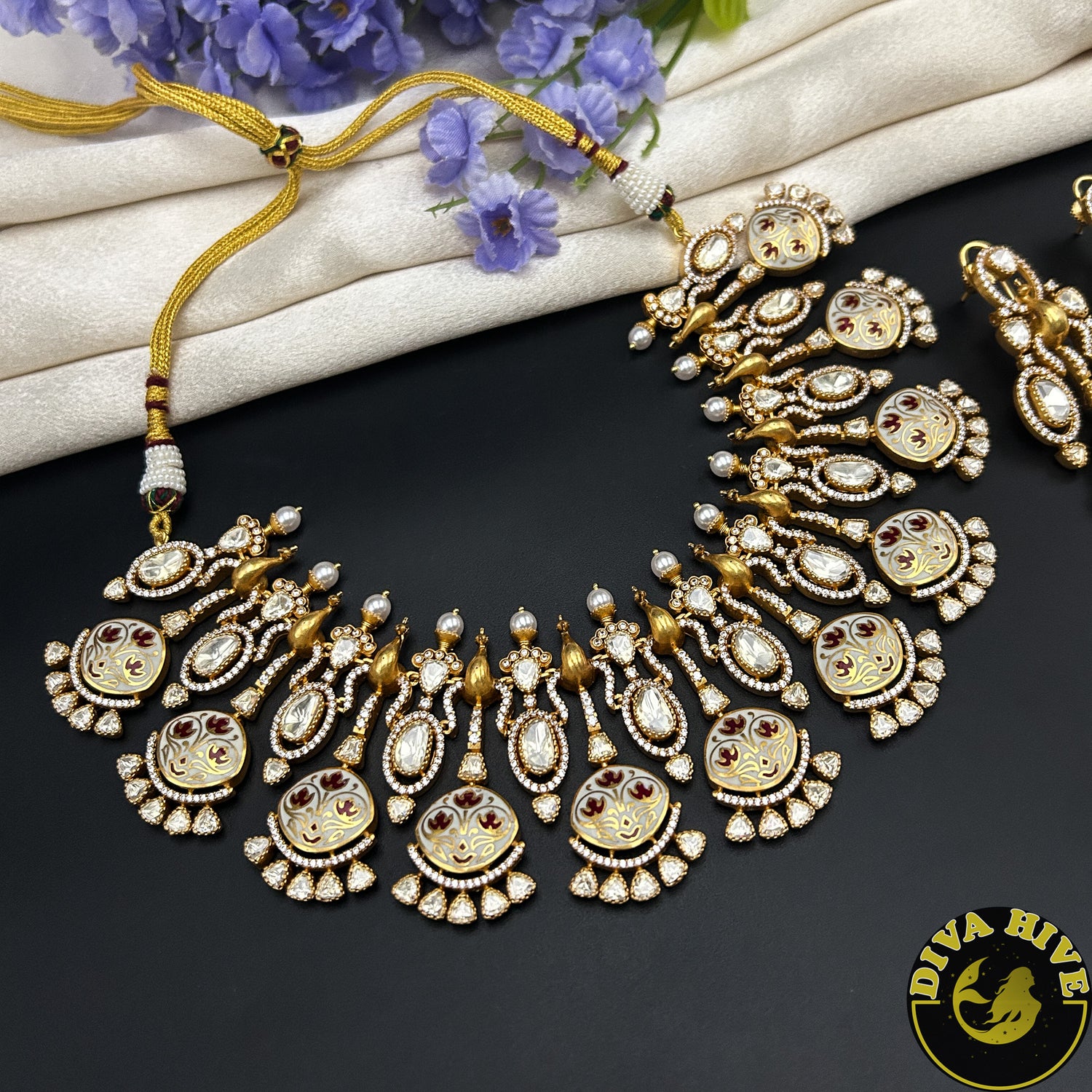 Noor 24K Gold Plated Moissanite Doublet Necklace - Necklace -1 GM Gold, Diva Exclusive, Green, moissanite, Necklace - Divahive
