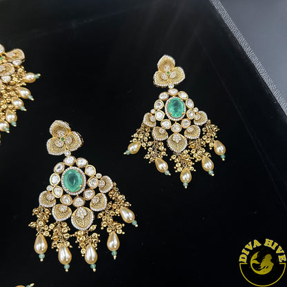 Pashmina 22K Gold Plated Moissanite Bridal/Semi Bridal Choker - Necklace -1 GM Gold, Diva Exclusive, Green, moissanite, Necklace - Divahive