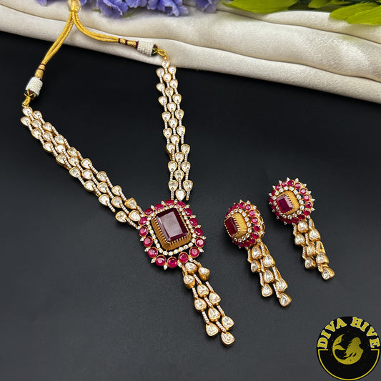 Noor 24K Gold Plated Moissanite Doublet Necklace