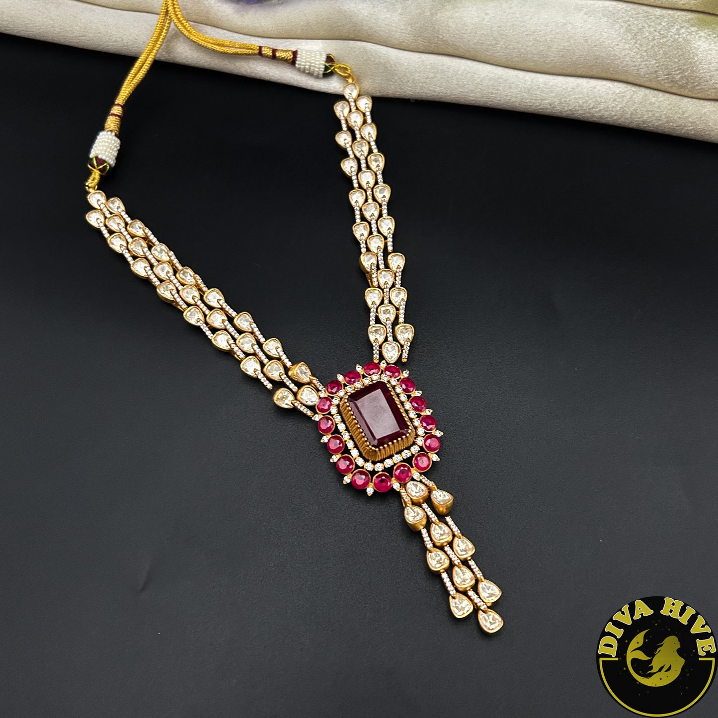 Noor 24K Gold Plated Moissanite Doublet Necklace