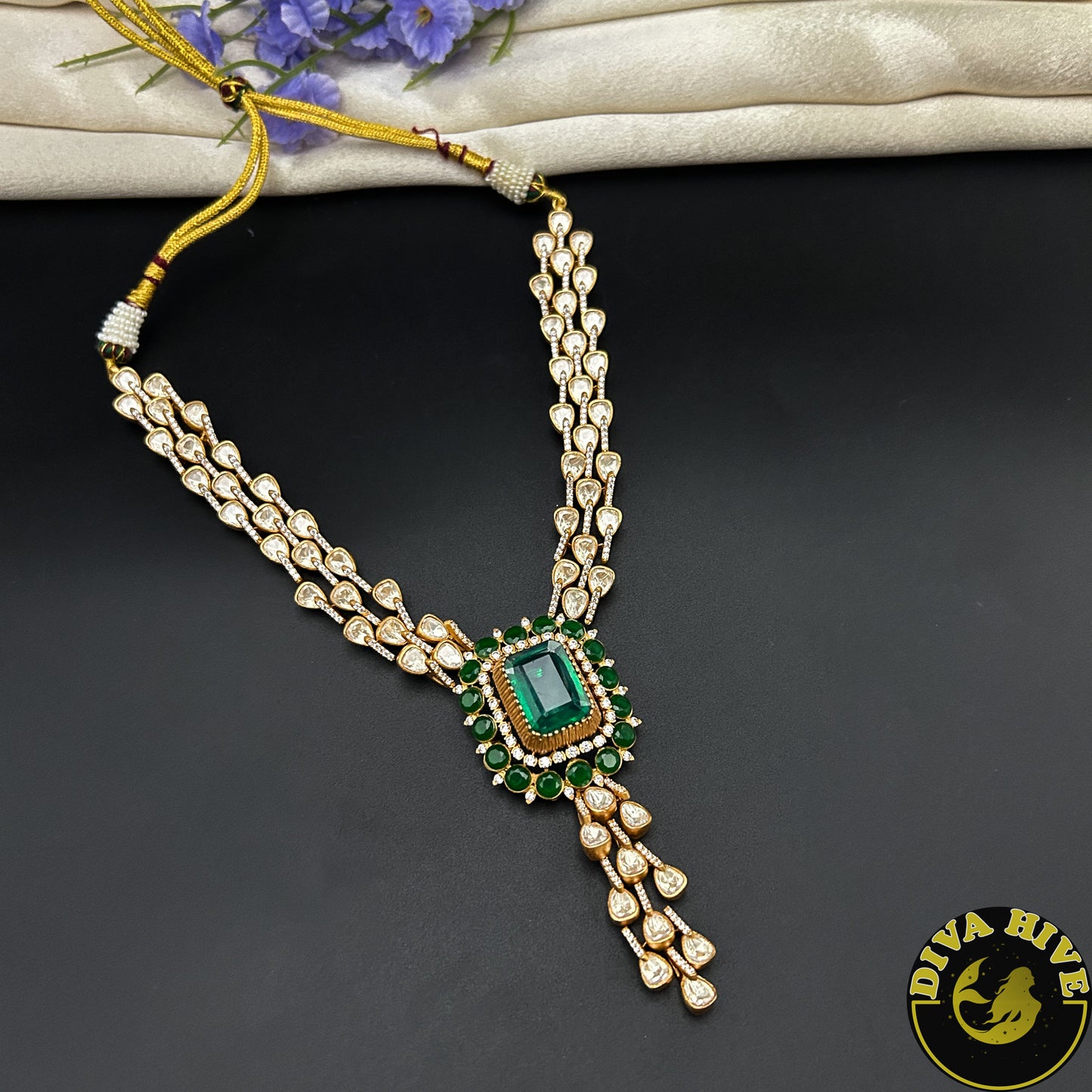 Noor 24K Gold Plated Moissanite Doublet Necklace