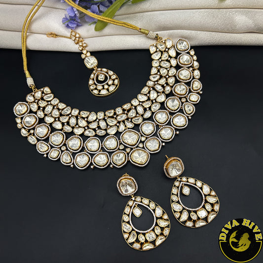 Kaynaat 22K Gold Plated Real Moissanite Bridal / Semi Bridal Necklace Set