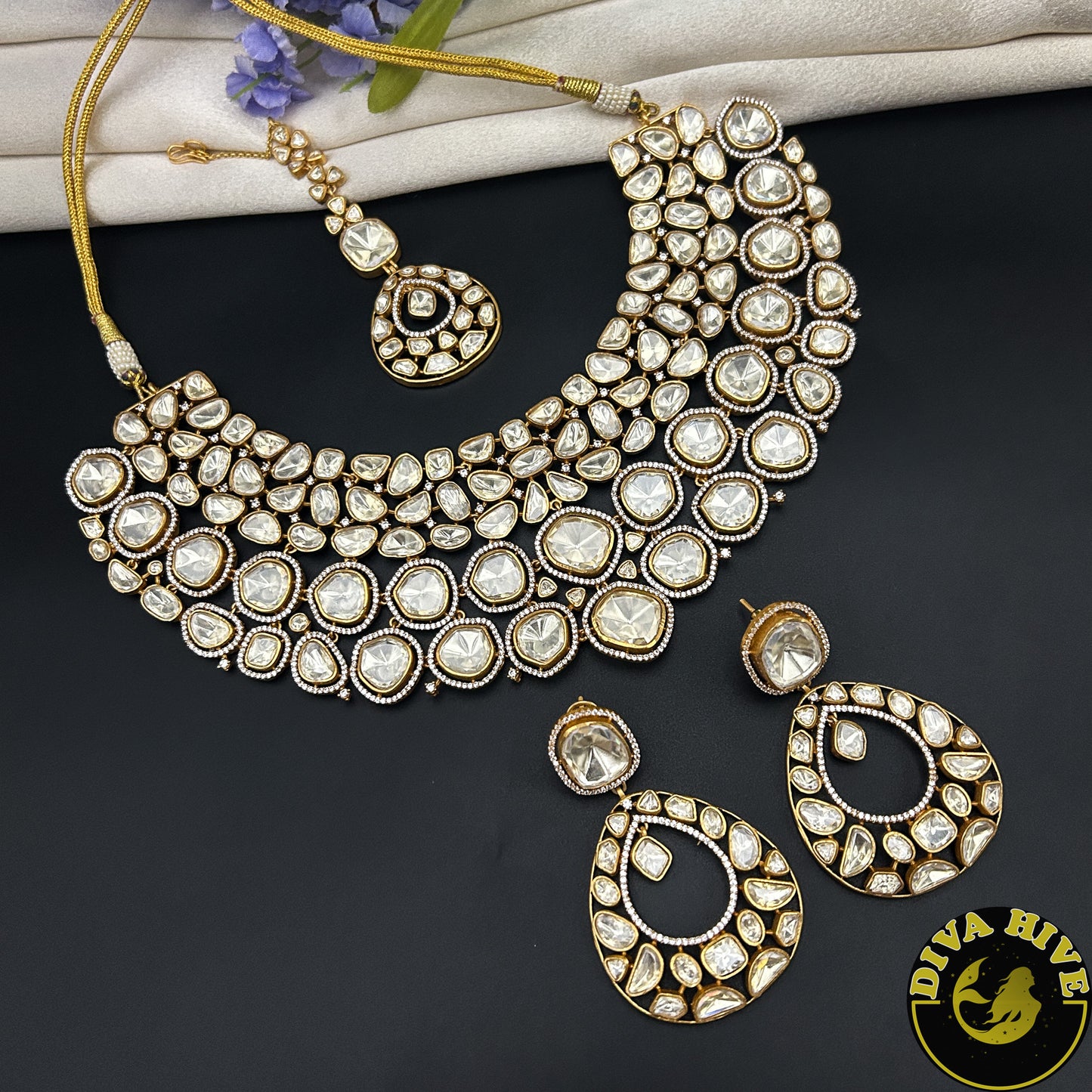 Kaynaat 22K Gold Plated Real Moissanite Bridal / Semi Bridal Necklace Set