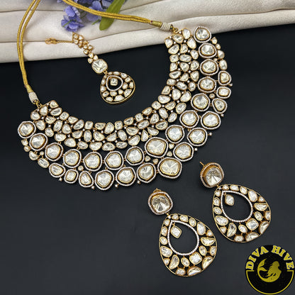 Kaynaat 22K Gold Plated Real Moissanite Bridal / Semi Bridal Necklace Set