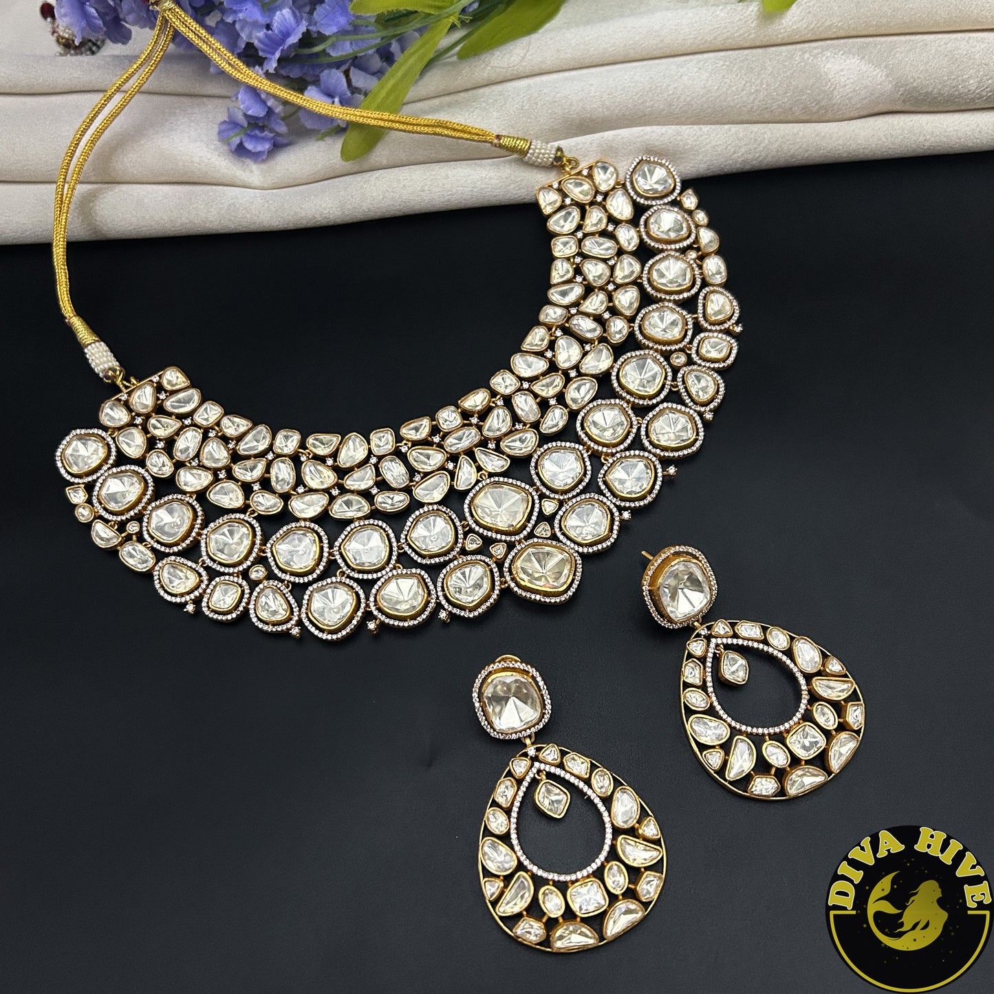 Kaynaat 22K Gold Plated Real Moissanite Bridal / Semi Bridal Necklace Set