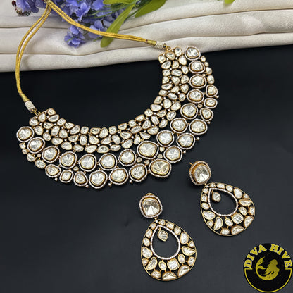 Kaynaat 22K Gold Plated Real Moissanite Bridal / Semi Bridal Necklace Set