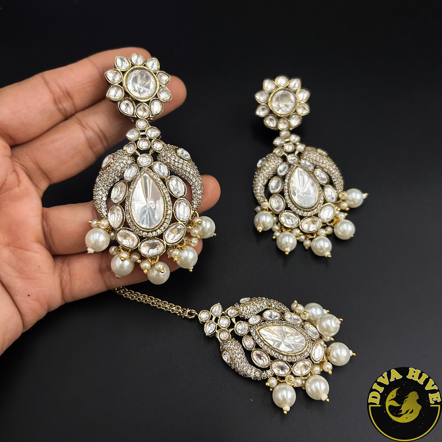 Adaa Moissanite Polki Bridal Set| Semi Bridal Necklace set - Necklace -Diva Exclusive, Doublet, featured, Kundan, moissanite, Necklace - Divahive