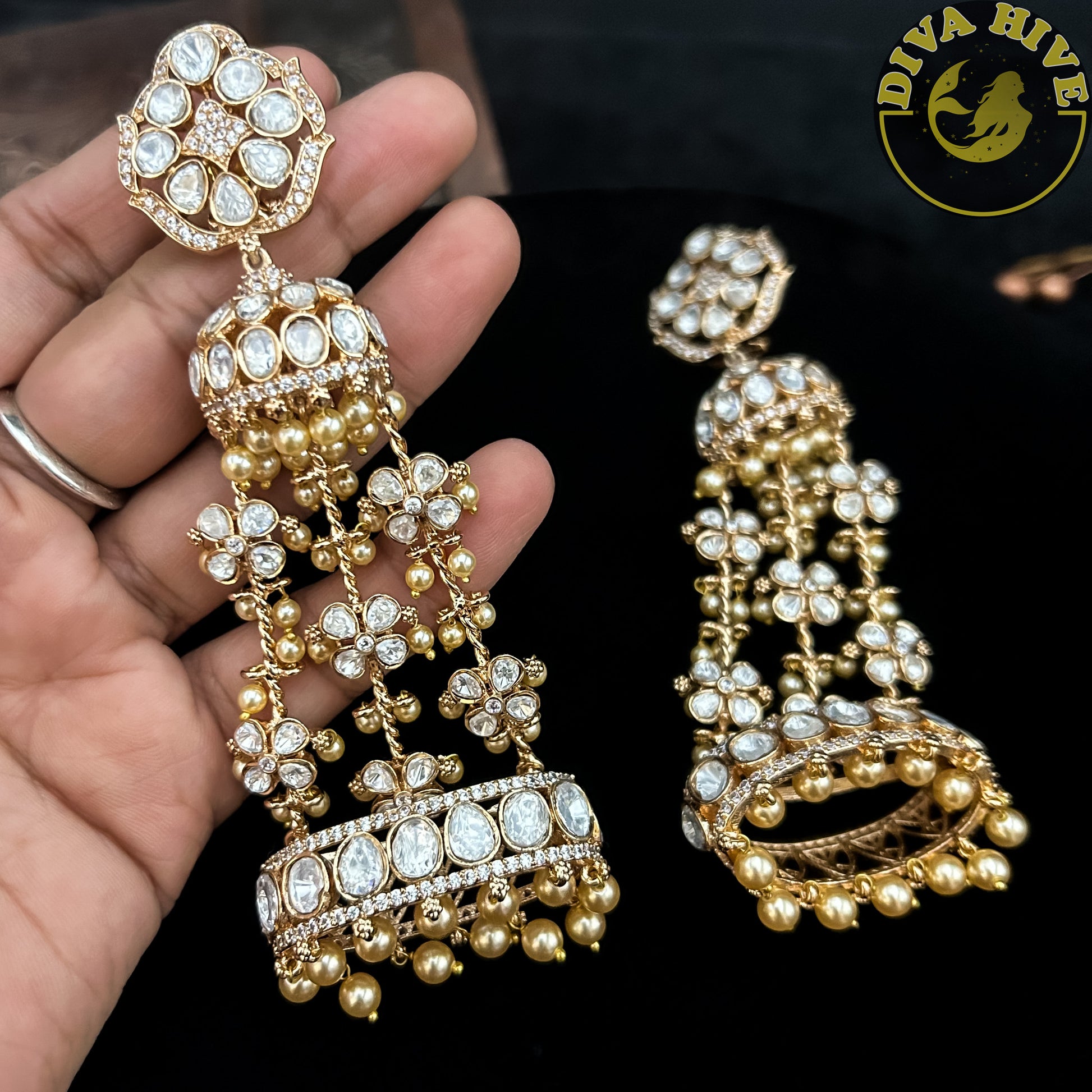 Moissanite Statement Earring | Diva Exclusive Earring | Designer Earring - Earring -Diva Exclusive, Earring, Kundan, moissanite - Divahive