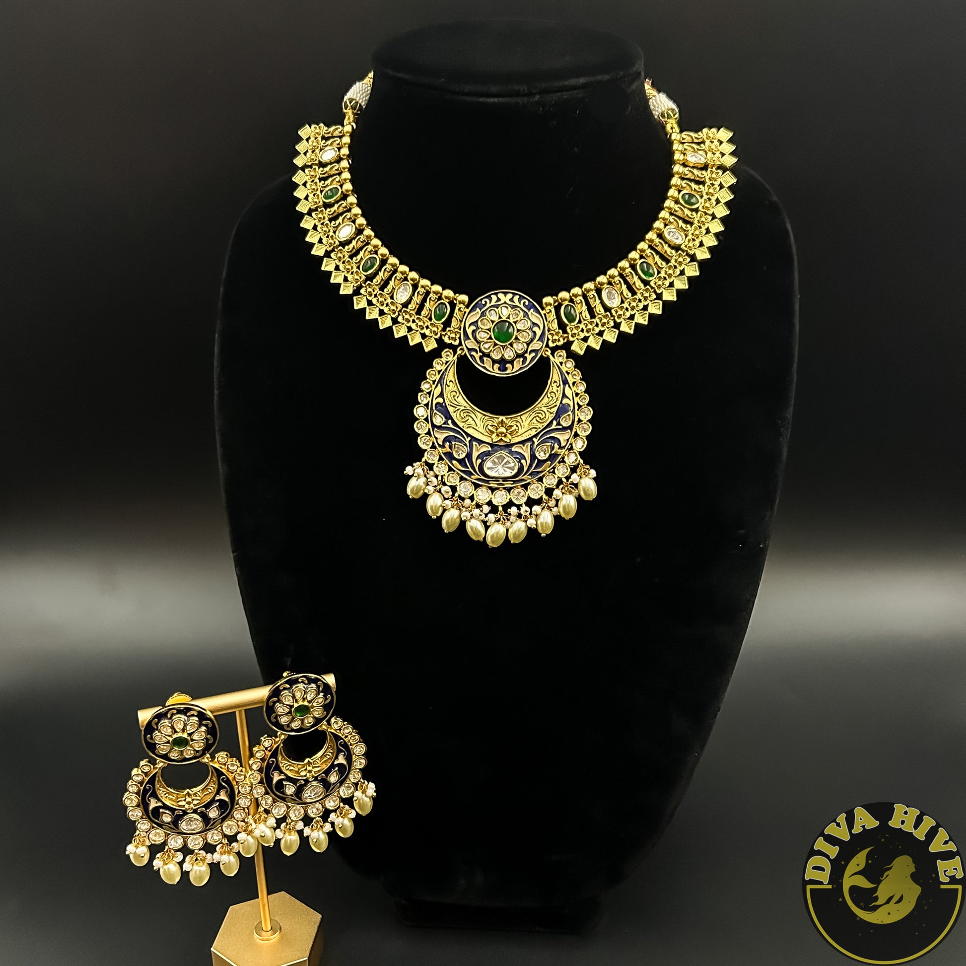 Gold Plated Minakari Necklace | Diva Exclusive Necklace | Gold Design Necklace - Necklace -Diva Exclusive, Kundan, Meenawork, Necklace - Divahive