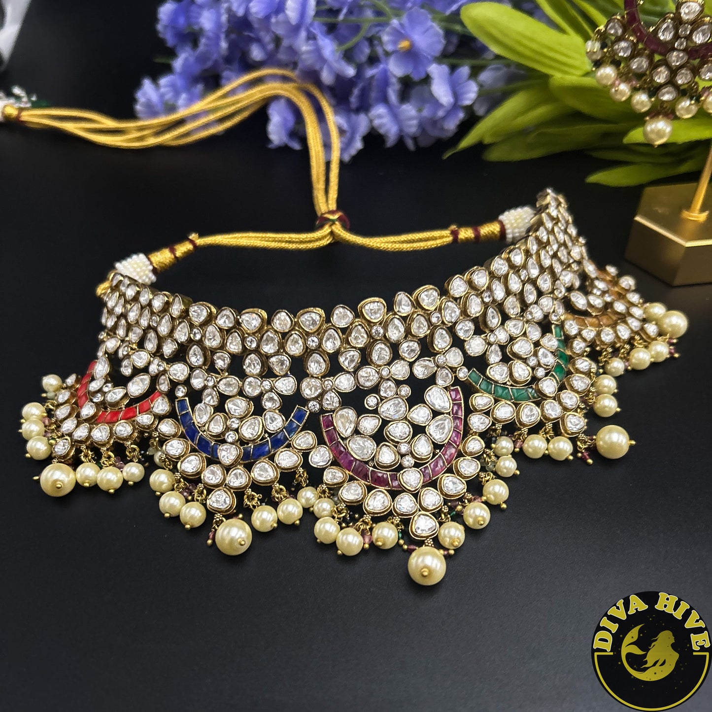 Nysaa Moissanite Bridal Choker | Semi Bridal Choker - Necklace -Diva Exclusive, Doublet, featured, Kundan, moissanite, Necklace - Divahive