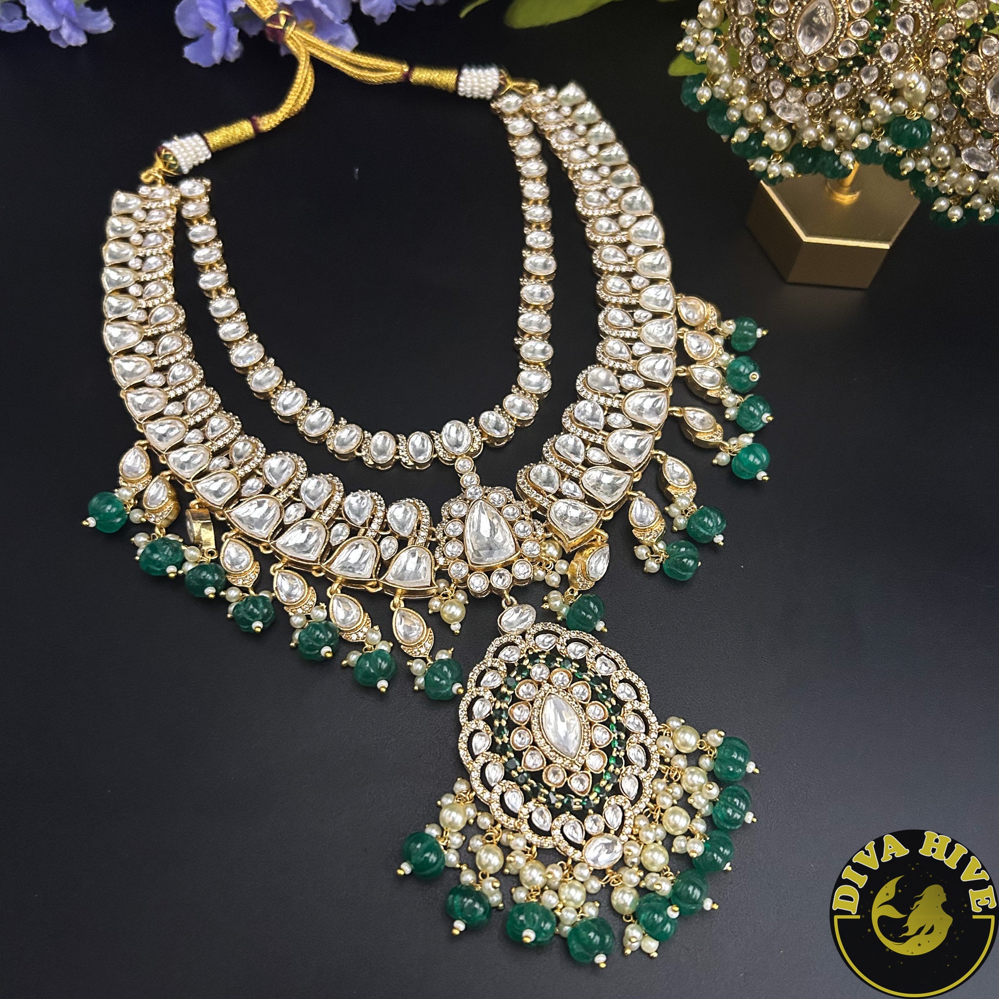 Ziva Moissanite Bridal | Semi Bridal Necklace set - Necklace -Diva Exclusive, Doublet, featured, Kundan, moissanite, Necklace - Divahive